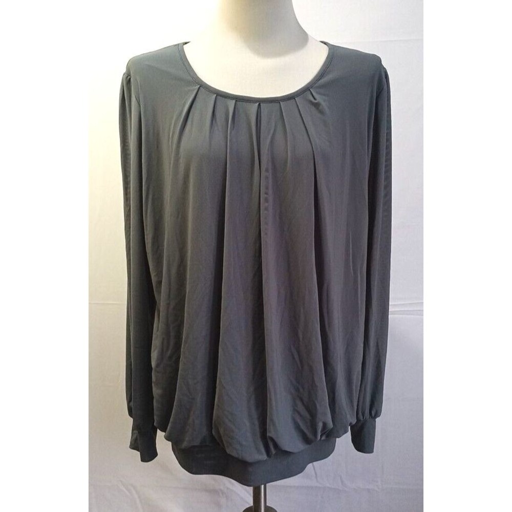 Timeson Women's Gray Long Sleeve Pleated Front Fitted Stretch Blouse XXL
